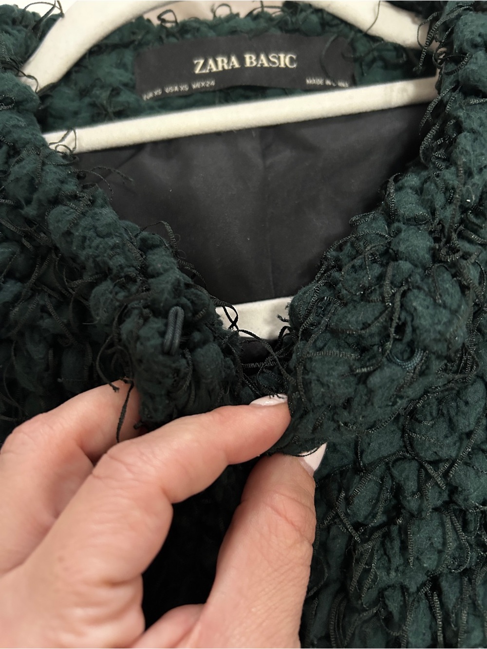 Zara Green Cropped Fully Lined Open Front Jacket Coat Size XS - Picture 7 of 9